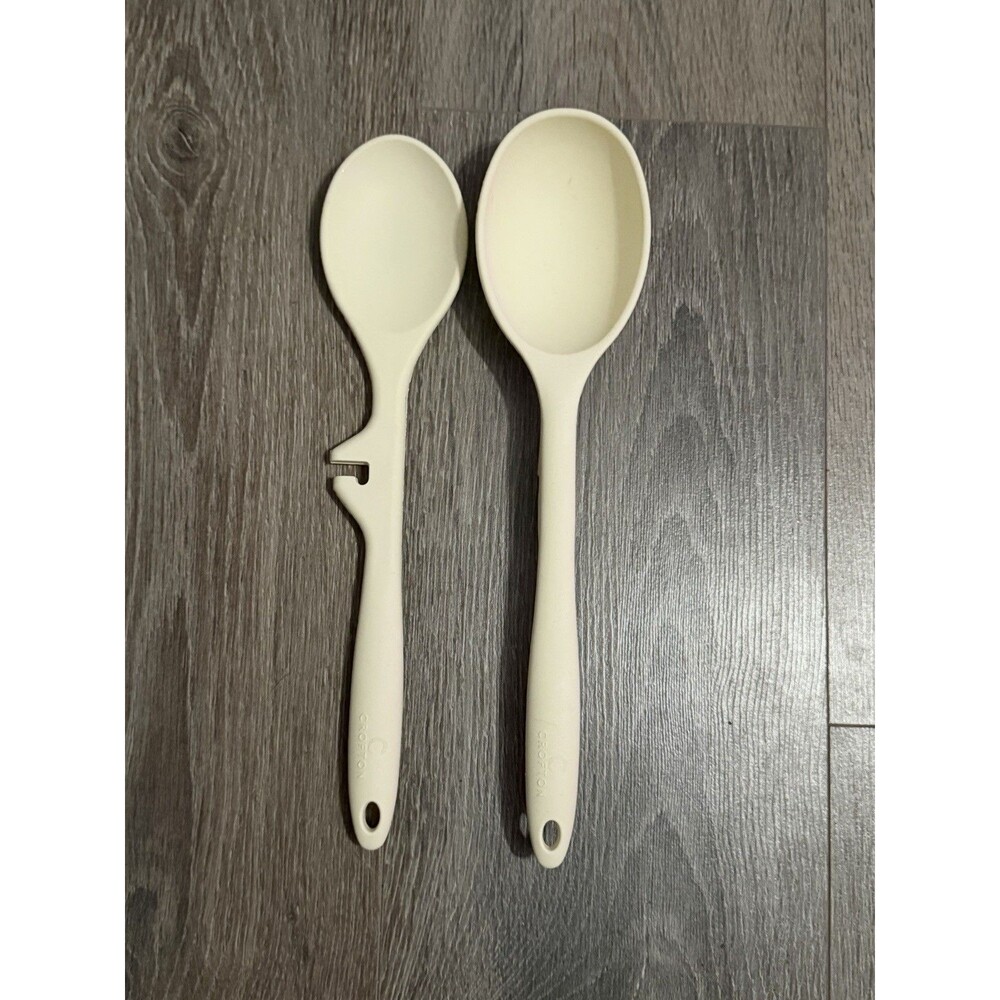 Crofton Cream Solid Plastic Cooking Spoons Set of 2 Easy Clean